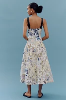 Maeve Cotton Sleeveless Square-Neck Tile Printed Midi Dress