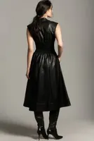 Maeve Cap-Sleeve Faux Leather Smocked Midi Dress