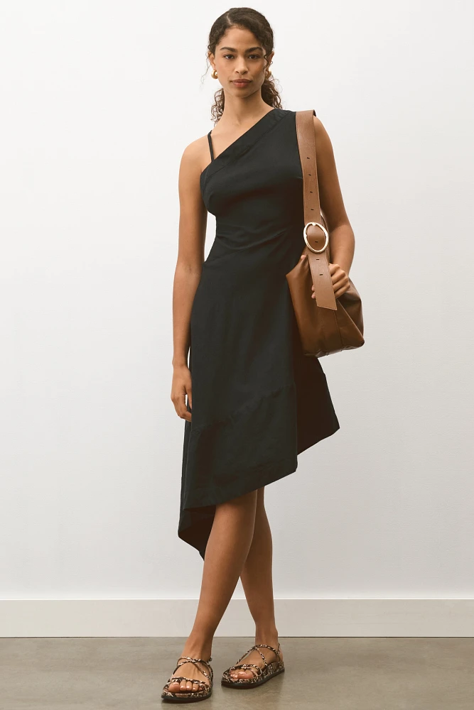 By Anthropologie Sleeveless Asymmetrical Open-Back Linen Midi Dress