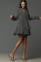 By Anthropologie Long-Sleeve Tie-Neck Swing Mini Dress