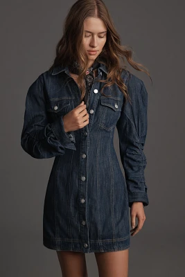 Pilcro Long-Sleeve Button-Front Seamed Denim Mini Dress