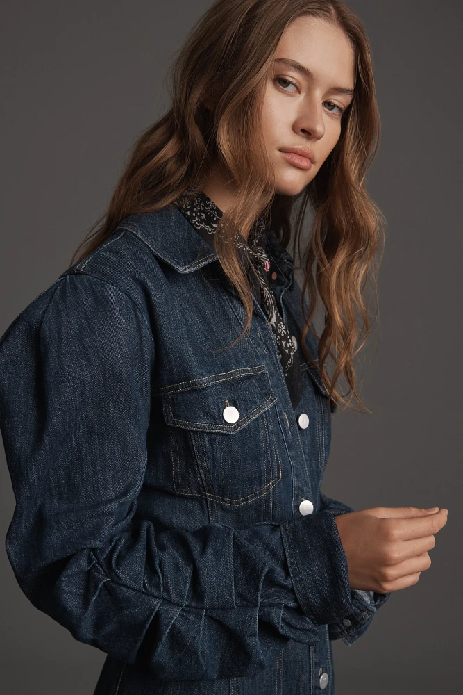 Pilcro Long-Sleeve Button-Front Seamed Denim Mini Dress