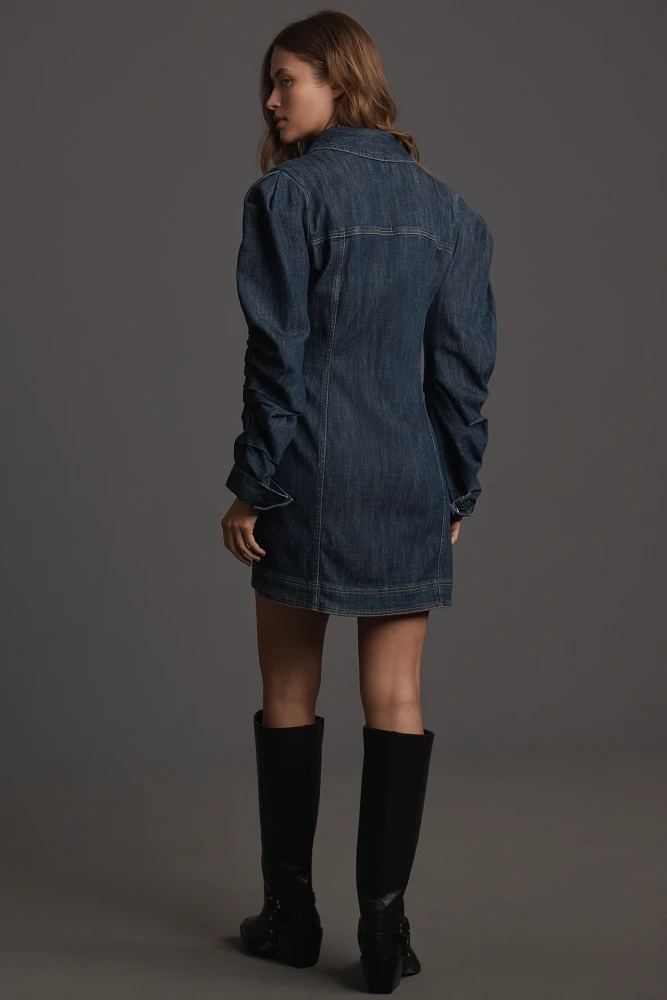 Pilcro Long-Sleeve Button-Front Seamed Denim Mini Dress