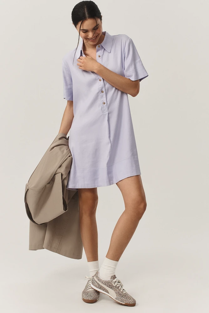 The Pollie Short-Sleeve Swing Tunic Mini Dress: Linen Blend Edition