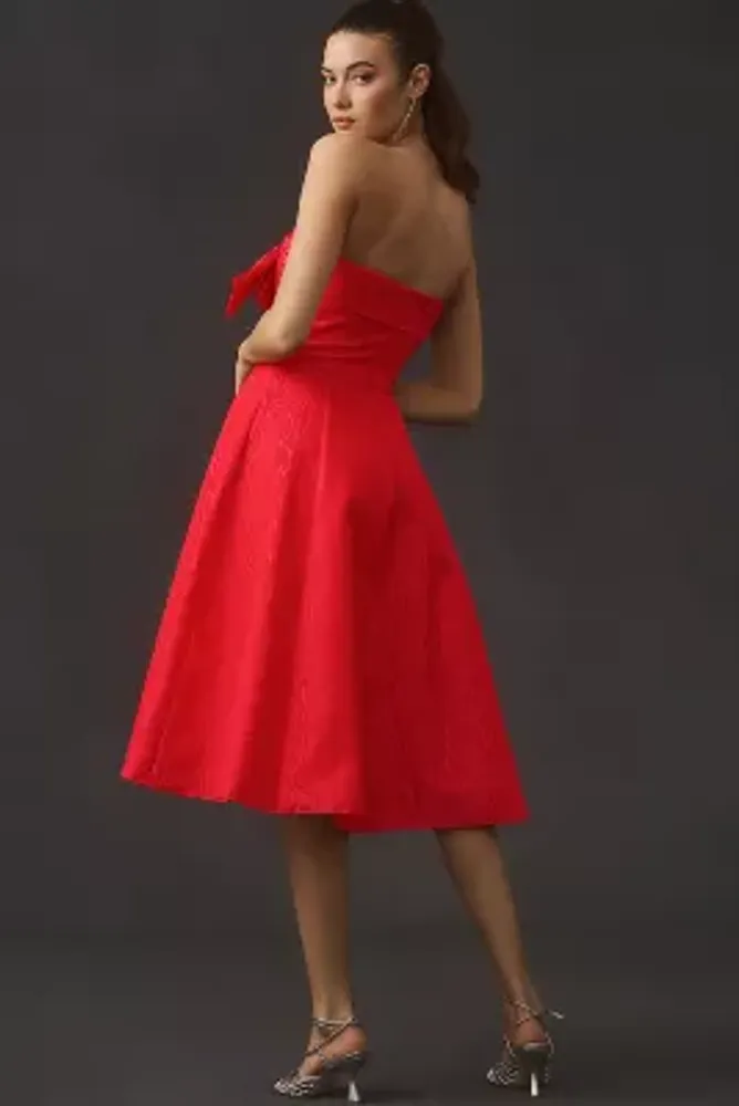 Shoshanna Odyssey Strapless Bow-Front Midi Dress