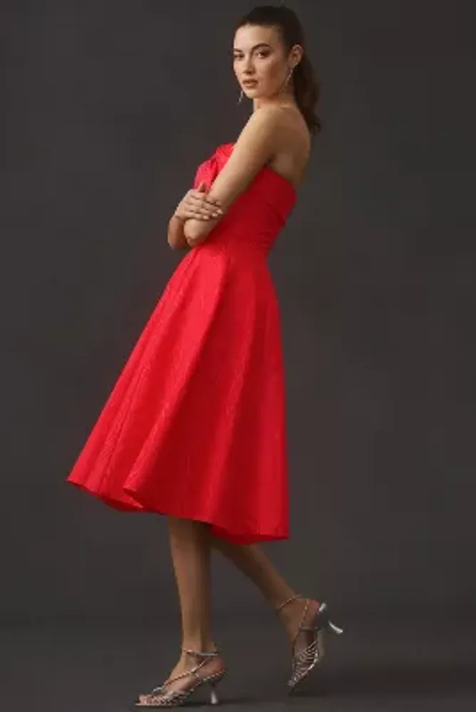 Shoshanna Odyssey Strapless Bow-Front Midi Dress