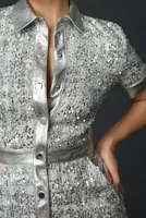 Shoshanna Ricky Short-Sleeve Sequin Mini Shirt Dress