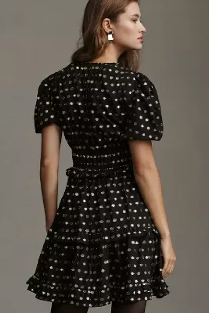 Shoshanna Elia Short-Sleeve V-Neck Mini Dress