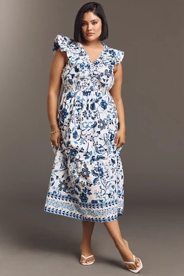 Adrianna Papell Plus Printed Ruffle Midi Dress