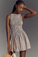 Faithfull Laia Sleeveless High-Neck Smocked A-Line Mini Dress