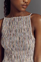 Faithfull Laia Sleeveless High-Neck Smocked A-Line Mini Dress
