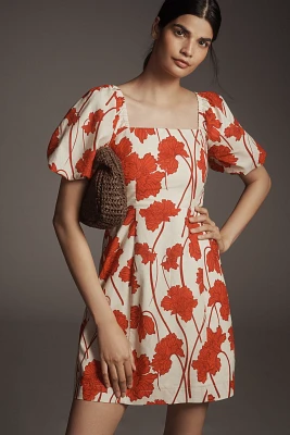 Greylin Lucy Puff-Sleeve Square-Neck Mini Dress