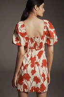 Greylin Lucy Puff-Sleeve Square-Neck Mini Dress