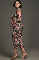 AFRM Long-Sleeve Mock-Neck Printed Midi Dress