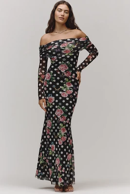 AFRM Long-Sleeve Off-The-Shoulder Mesh Maxi Dress