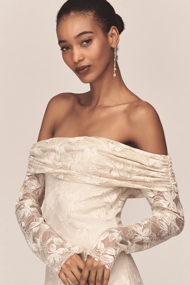 AFRM Long-Sleeve Off-The-Shoulder Mesh Maxi Dress