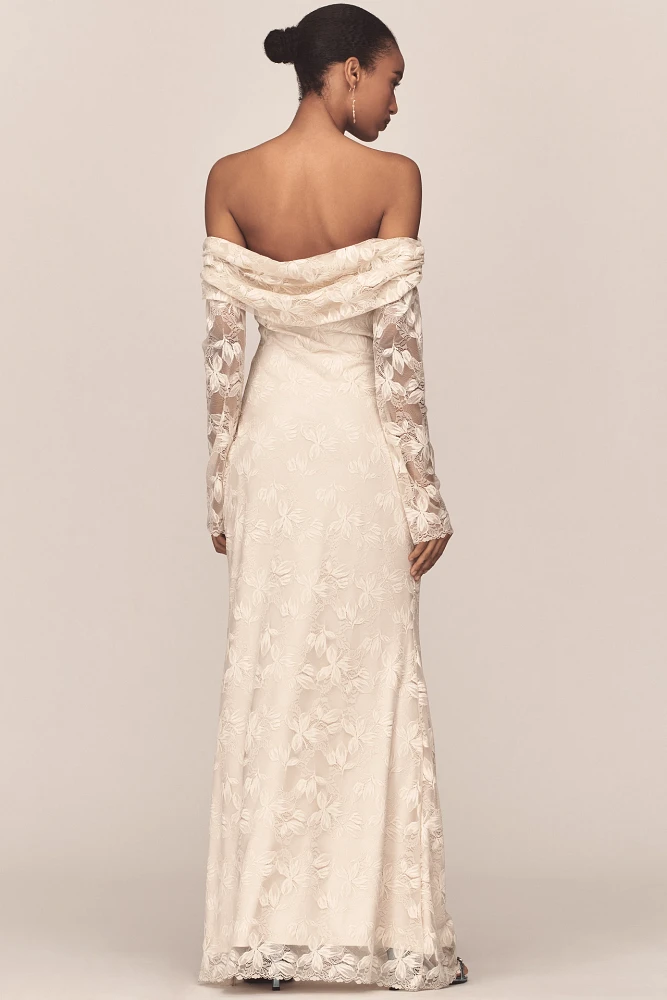 AFRM Long-Sleeve Off-The-Shoulder Mesh Maxi Dress