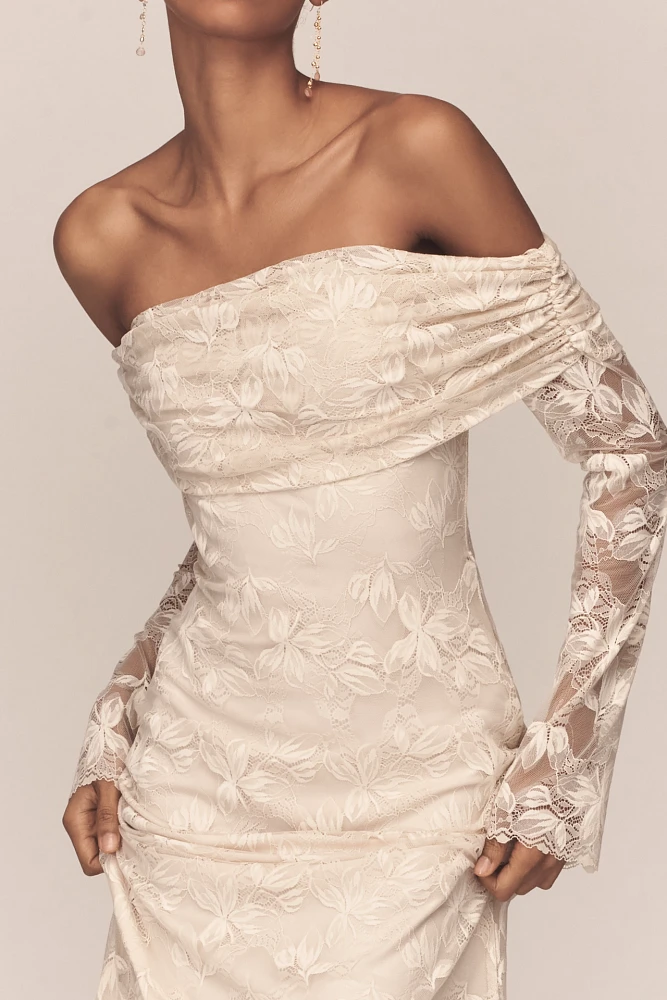 AFRM Long-Sleeve Off-The-Shoulder Mesh Maxi Dress