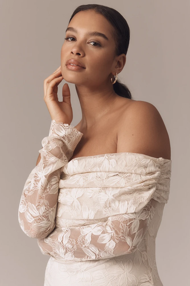 AFRM Long-Sleeve Off-The-Shoulder Mesh Maxi Dress