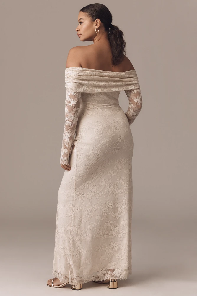 AFRM Long-Sleeve Off-The-Shoulder Mesh Maxi Dress
