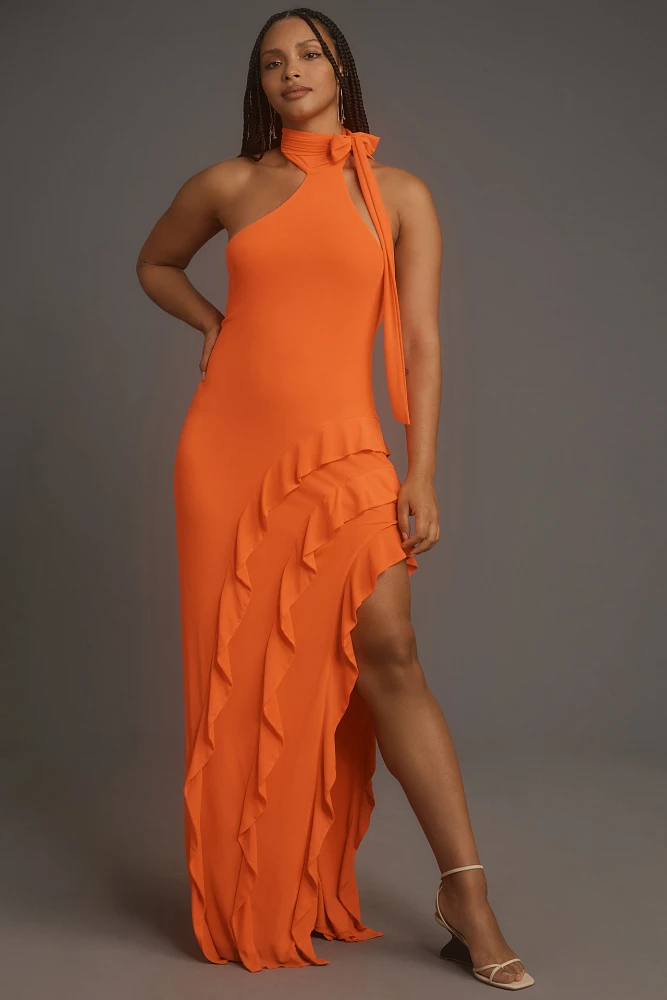 AFRM Halter Ruffle Maxi Dress