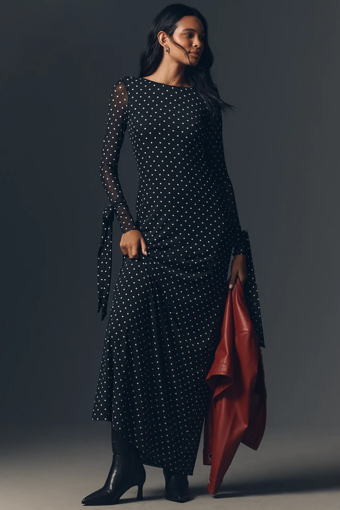 AFRM Marion Long-Sleeve Crew-Neck Mesh Maxi Dress