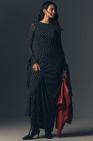 AFRM Marion Long-Sleeve Crew-Neck Mesh Maxi Dress