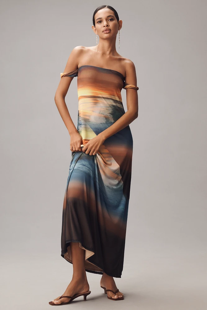 AFRM Barot Mesh Off-The-Shoulder Maxi Dress