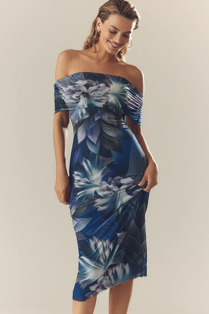 AFRM Zamora Off-The-Shoulder Mesh Midi Dress