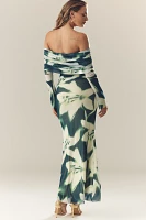 AFRM Polly Off-The-Shoulder Long-Sleeve Mesh Maxi Dress