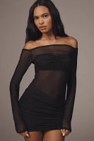 AFRM Ramsey Off-The-Shoulder Long-Sleeve Mesh Mini Dress