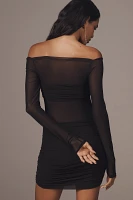 AFRM Ramsey Off-The-Shoulder Long-Sleeve Mesh Mini Dress