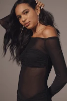 AFRM Ramsey Off-The-Shoulder Long-Sleeve Mesh Mini Dress