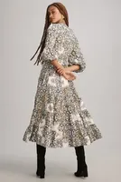 By Anthropologie V-Neck Textured Midi Dress