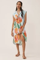 The Lillian Cap-Sleeve Button-Front Midi Dress by Maeve