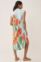 The Lillian Cap-Sleeve Button-Front Midi Dress by Maeve