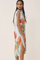 The Lillian Cap-Sleeve Button-Front Midi Dress by Maeve