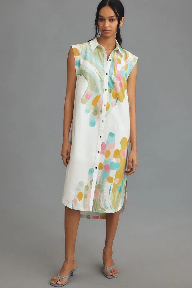 The Lillian Cap-Sleeve Button-Front Midi Dress by Maeve