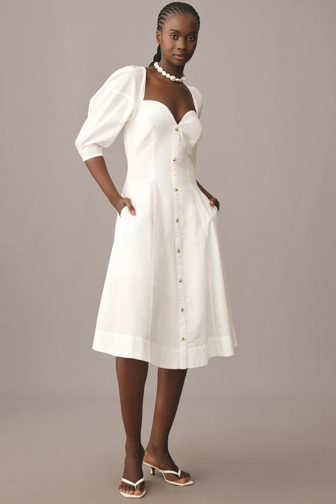 By Anthropologie Long-Sleeve Sweetheart Midi Dress