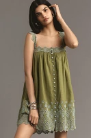 By Anthropologie Square-Neck Embroidered Babydoll Mini Dress