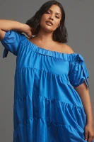 By Anthropologie Off-The-Shoulder Tiered High-Low Midi Dress