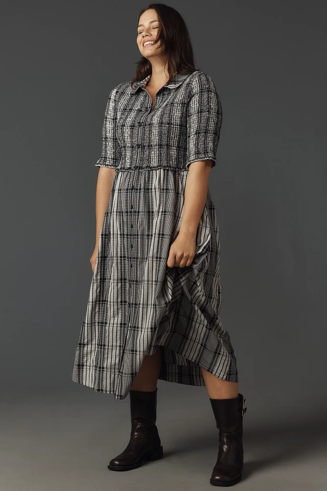 Maeve Short-Sleeve Smocked Midi Shirt Dress