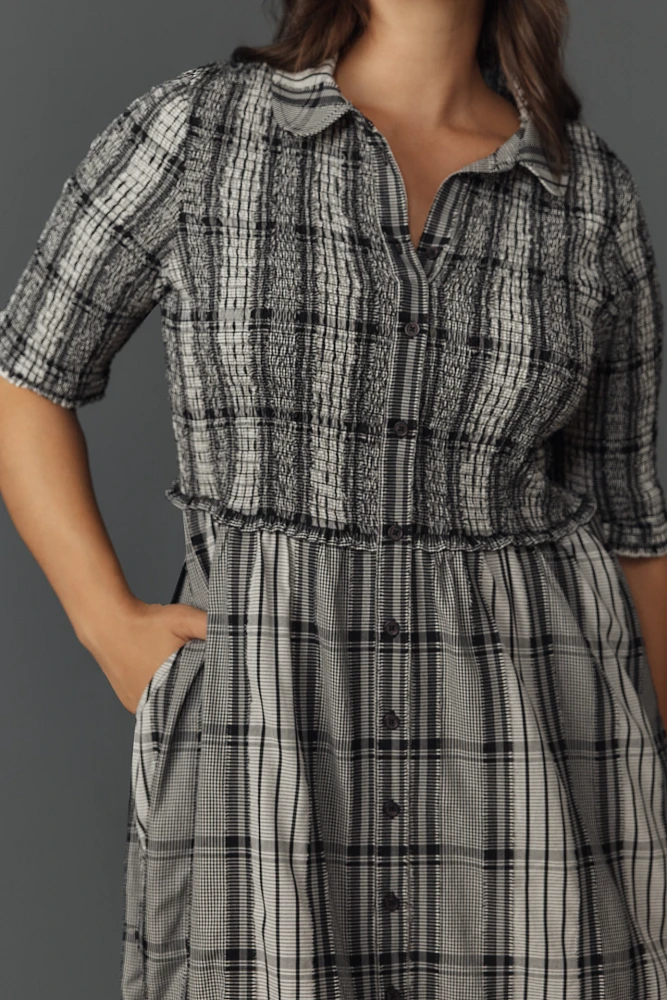 Maeve Short-Sleeve Smocked Midi Shirt Dress