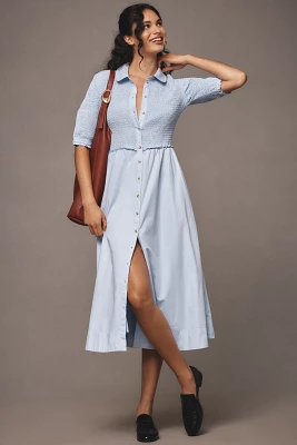 Maeve Short-Sleeve Smocked Midi Shirt Dress