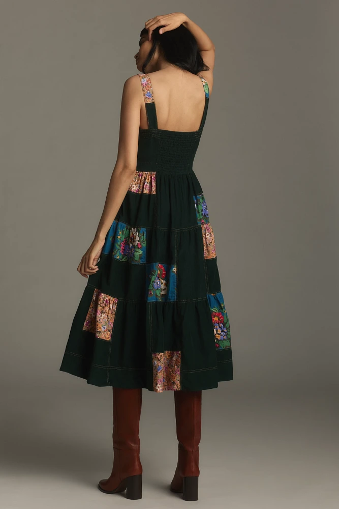 Maeve Patchwork Corduroy Midi Dress