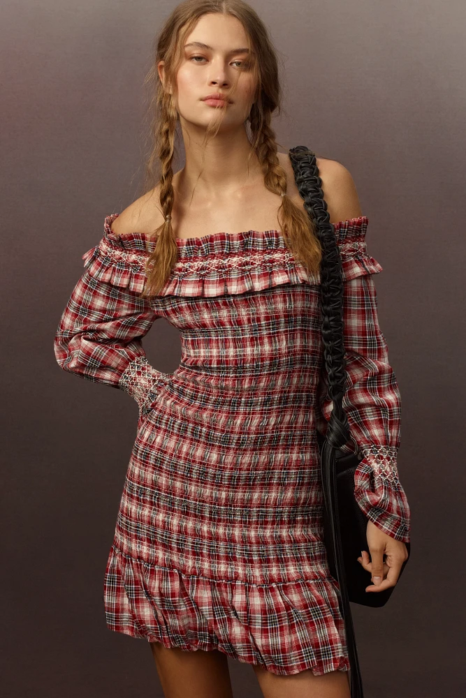 Pilcro Smocked Plaid Mini Dress