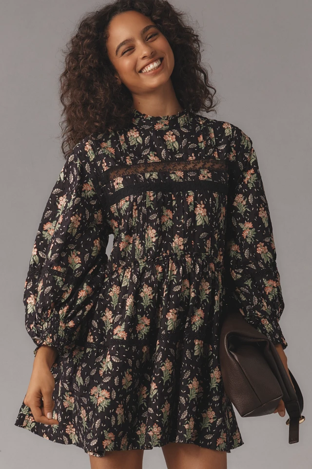 pilcro long sleeve mock neck swing mini dress Pilcro Long-Sleeve Mock-Neck Swing Mini Dress