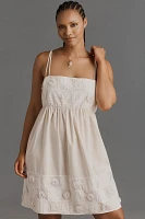 By Anthropologie Embroidered Cotton Sleeveless Square-Neck Mini Babydoll Dress