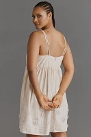 By Anthropologie Embroidered Cotton Sleeveless Square-Neck Mini Babydoll Dress