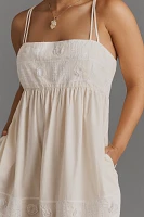By Anthropologie Embroidered Cotton Sleeveless Square-Neck Mini Babydoll Dress